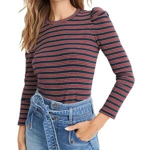 Veronica Beard Britany Brittany Striped Long Sleeve Top - Navy and Red